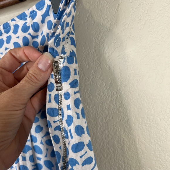 Marc Jacobs Mini Skirt Size 8 Blue White Floral Print Pleated Ruffle Hem Cotton - Picture 5 of 14